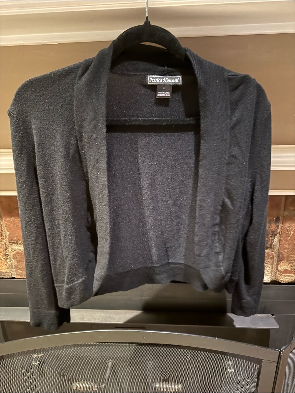 Jessica Howard Black Open Front Cropped Cardigan Shrug Sweater - Size Large